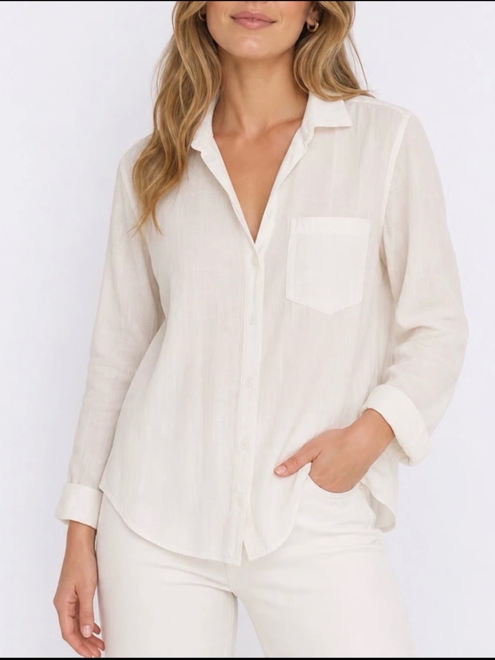 Beachlunchlounge White 100% Cotton Windowpane Button Down Shirt, Medium